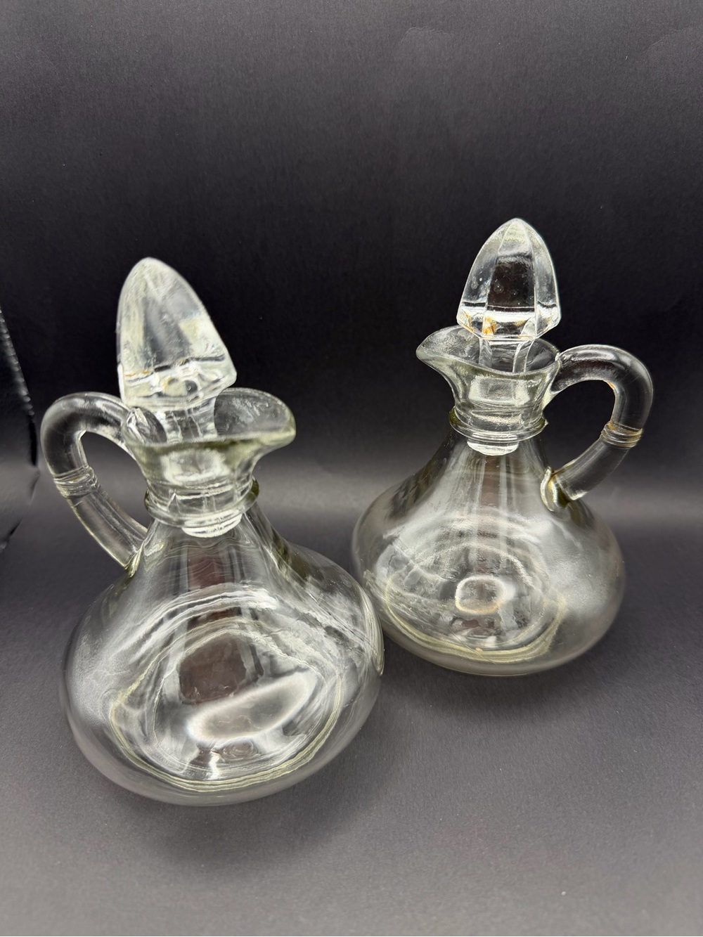 Vintage Anchor Hocking • Clear Glass • Oil & Vinegar Cruet Set of 2